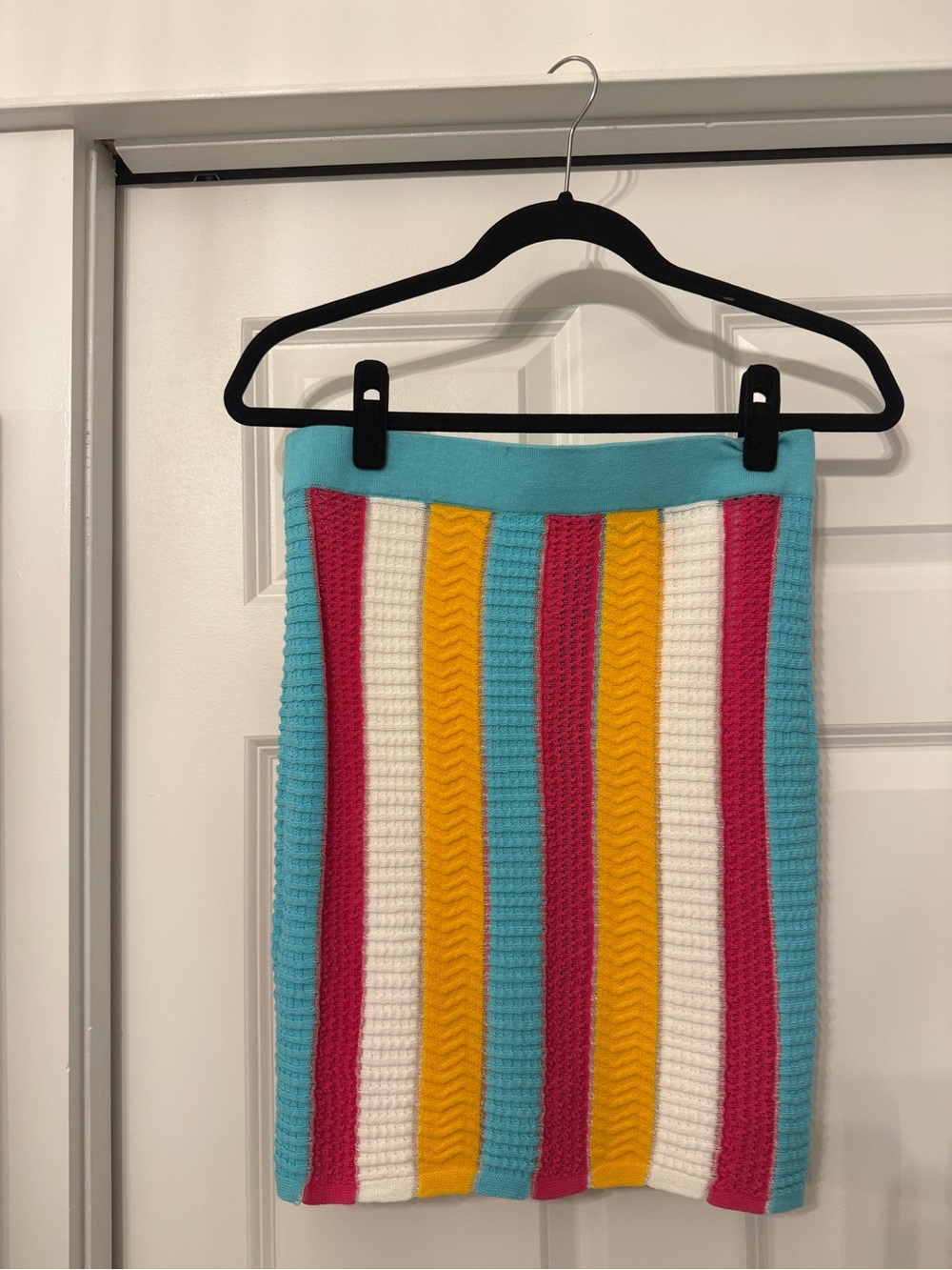 Solid and Striped Colorblock Knit Stripe Mini Skirt - Turquoise, Pink, Yellow